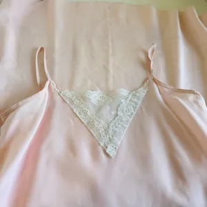 Vintage 1970s Handmade Pale Pink Lace Trim Silky Slip Lingerie Dress - XS thumbnail 4