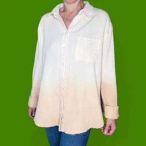 Le Miel Cream Beige Dip Dye Oversized Button Down Gauze Shirt thumbnail 7