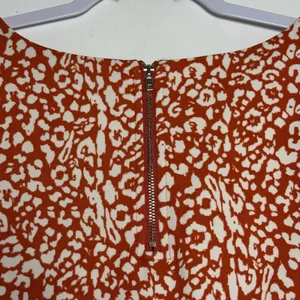Melloday Women 1X Rust Orange Animal Print V-Neck Zipper Short Sleeve Blouse NEW thumbnail 7