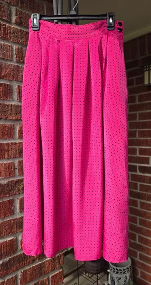 Vintage Fushia And Black polka dot Satin midi skirt Small thumbnail 1