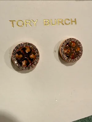Tory Burch | Rose Gold Logo Crystal Halo Stud Earrings | Extra Small thumbnail 3