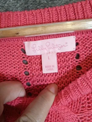 Lilly Pulitzer Bright Pink Cable Knit Crewneck Sweater Seana Pullover Womens L thumbnail 2