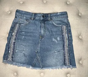 Free People Embellished Denim Skirt thumbnail 1