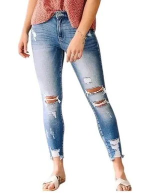 KanCan Women’s Size 15 31 Light Blue Wash High Rise Destroyed Ankle Skinny Jeans thumbnail 1