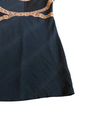 Free People Black Gold Embroidered Halter Mini Dress Beaded Trim Small Women's thumbnail 11