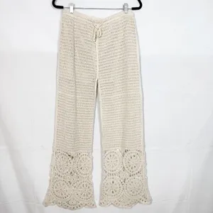 Solitaire X Anthropologie Crochet Wide Leg Pants Cream Ivory Boho Bohemian thumbnail 3