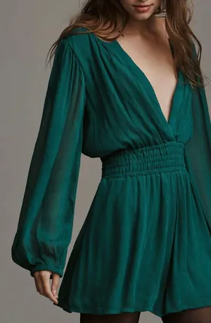 Anthropologie The Somerset Deep-V Long Sleeve Romper, Size XS thumbnail 6