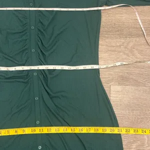 Abercrombie & Fitch Emerald Green Ribbed Ruched Long Sleeve Mini Shirt Dress XL thumbnail 8