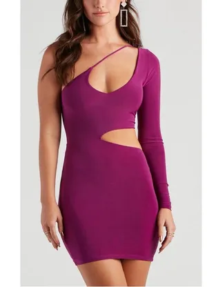 Windsor “Hit the Club” One-Shoulder Purple Mini Dress thumbnail 1