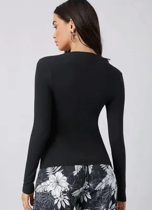SheIn Black Square-Neck Long Sleeve Top thumbnail 2