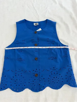 J.Crew Blue Eyelet Cotton Button Front Top XS NWT thumbnail 7
