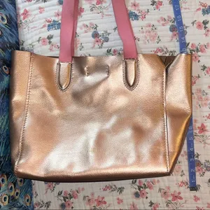 Coach Rose Gold Metallic Tote Bag with Pink Canvas Straps thumbnail 14