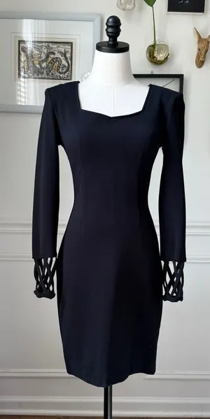 Vintage 80s 90s Le Chateau Long Sleeve Black Cocktail Dress S M thumbnail 1