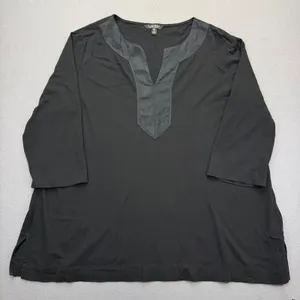 Lauren Ralph Lauren Womens 2X Black Cotton Split Neck 3/4 Sleeve Tunic Top‎ thumbnail 1