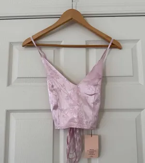 NWT Satin Tie Cami Top adjustable Pink thumbnail 1
