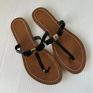 Tory Burch Leighanne Patent Leather Sandals Black, 8.5 thumbnail 1