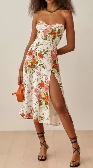 Sunfere Erica Printed Lace Up Slit Midi Dress thumbnail 1