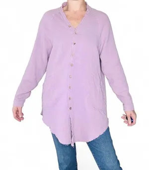 Light Purple Gauze Oversized Minimalist Casual Button Down Shirt thumbnail 1