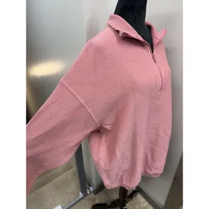 Aerie Ribbed Pink Sweatshirt Relaxed Oversized Fit 1/4 Zip Lounge NEW W Tags S thumbnail 3