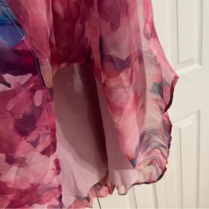 Flycurvy Plus Size Wedding Guest Fuchsia Chiffon midi dress thumbnail 6