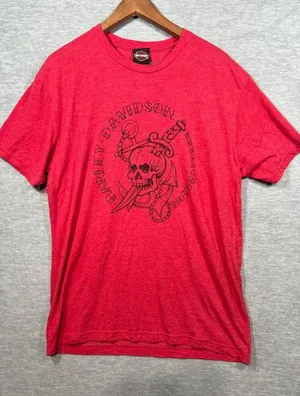 Harley Davidson XL Top Red Skull‎ Anchor Graphic T-Shirt Traverse City thumbnail 1