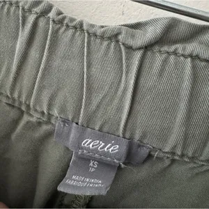 Aerie High Waist Pull On Elastic Waist Shorts Army Green Front Tie Detail‎ thumbnail 6