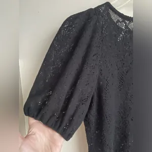 Free People Size Small Black Lace Sweater Dress‎ Puff Sleeve Excellent Condition thumbnail 7