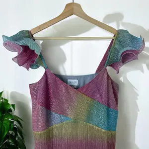 Saylor Myrah Metallic Rainbow Ombré Flutter Sleeve Midi Cocktail Dress thumbnail 9