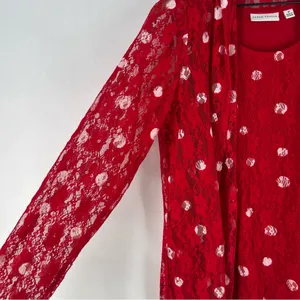 Susan Graver Red Lace White Polka Dot Scoop Neck Tank Sheer Open Cardigan‎ Set thumbnail 3