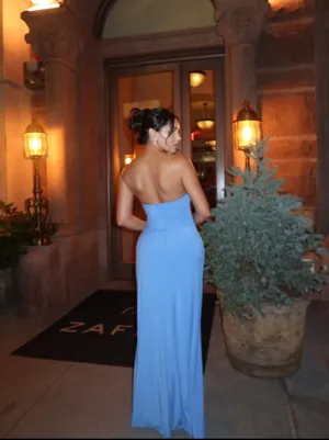 Zara Elegant Blue Strapless Maxi Dress evening party cocktail wedding gown thumbnail 7