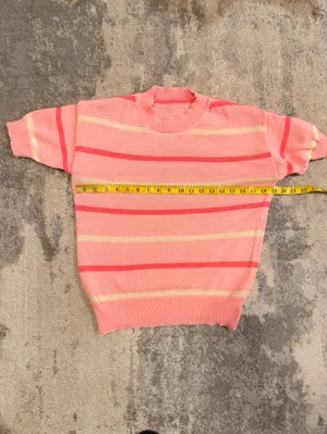 Women’s Pink,Cream,Red Sweater Short Sleeve Top thumbnail 3