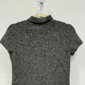 Elie Tahari Grey Marled Knit Mock Neck Short Sleeve Sweater Minimalist‎ Small thumbnail 4