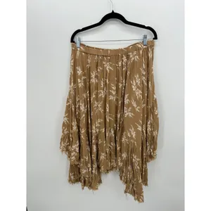 Boho Floral Handkerchief Midi Skirt Brown Raw Hem Asymmetrical Festival Fairy thumbnail 3