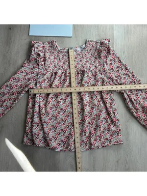 Loft EUC Women's Red Yellow Floral Smocked Ruffle Shoulder Knit Blouse Size L thumbnail 8