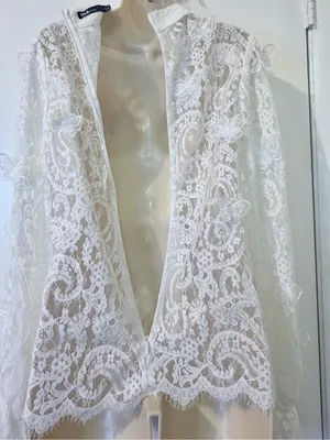 INA White Lace High Neck Blouse 3D Butterflies Size L Back Zipper thumbnail 14