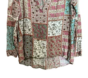 UMGEE Top Womens Medium Multicolor Patchwork Boho Print Blouse Ladies thumbnail 4
