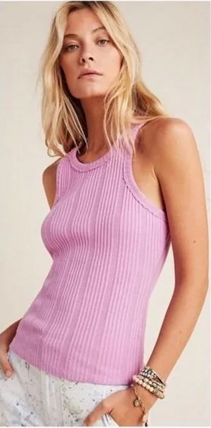 Pilcro Anthropologie Light Pink Ribbed High Neck Tank Top Cotton Size Small thumbnail 1