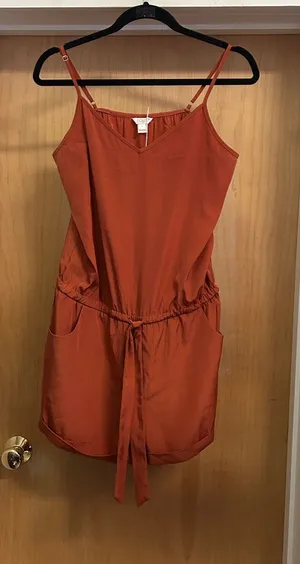 J Crew Satin Brick Colored Romper with Pocket and Adjustable Straps - size S thumbnail 1