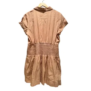 Anthropologie Smocked‎ Surplice Mini Dress Sand Size Large Cotton Summer thumbnail 3
