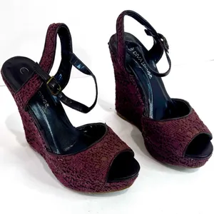 Wild Diva Lounge Brown Crochet Platform Wedge Sandals Size 6 Y2K thumbnail 5