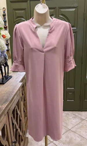 Women's Light Pink Short Sleeve Ruffle Dress – Size Large (L) thumbnail 1