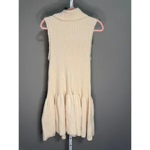 Free People Millie Ribbed Sweater Mini Dress White Swan NWT XL‎ Boho Coastal thumbnail 2