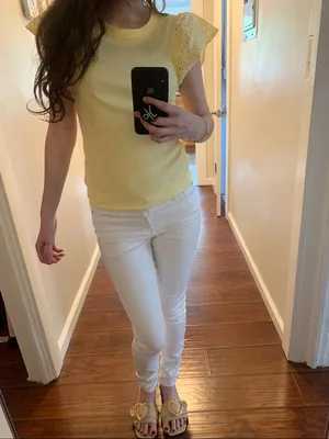 GAP Pale Yellow Eyelet Flutter Sleeve Tee thumbnail 9
