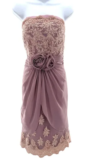Vtg Hopeless Romantic Mauve Strapless Lace Rosette‎ Cocktail Dress 10 NEW Fairy thumbnail 1