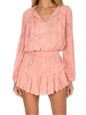 LoveShackFancy • Smocked Popover Dress in Faded Marsala pink chiffon georgette thumbnail 16