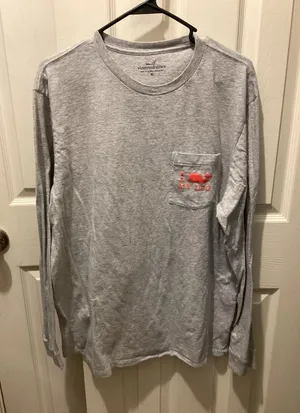 Vineyard Vines Gray Long-Sleeve Pocket Tee with Red Whale Accent thumbnail 1