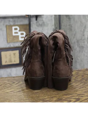 NWT Universal Thread Womens Patsy Tall Fringe Western Boots Mid-Calf Brown 6.5M thumbnail 6