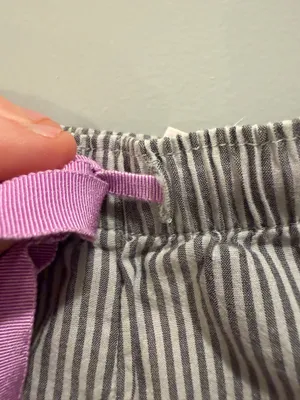Victoria’s Secret Striped Embroidered Detail Long Sleeve Oversized Pajama Top and Shorts Set Grey and Purple thumbnail 12