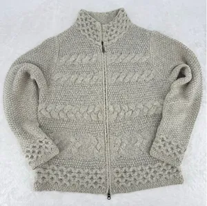 J Jill Tan Cable Knit Cardigan Sweater Zip Front Cottagecore Fisherman Sz Medium thumbnail 1