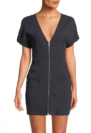 A.L.C Novak Front Zip V Neck Twill Mini Dress Size 2 thumbnail 1